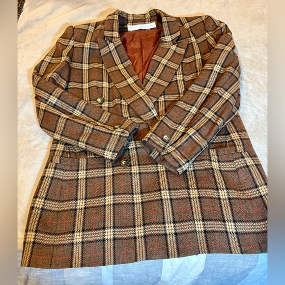 Vintage 80s Evan Picone Brown Plaid Double-Breasted Blazer M flaws 2 for $30 - Picture 5 of 16
